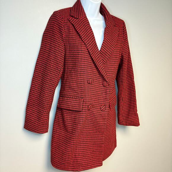 Missguided Red Holiday Dark Academia Preppy Houndstooth Blazer Women Sz 4P - Picture 2 of 5